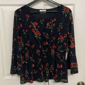 Ember women’s black floral tie waist top